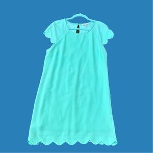 Sz XL-monteau Los Angeles brand mint green color dress w/ scallop sleeves & hem